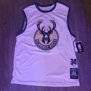 NBA Men's Milwaukee Bucks Buck Up Sleeveless Basketball Jersey Tank White (L)